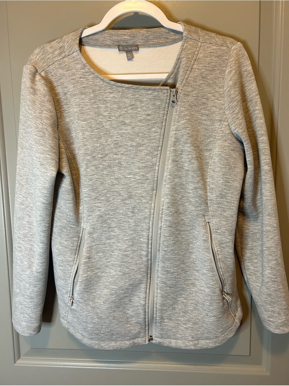 Talbots Light Heather Gray Asymmetrical Zip Utility Jacket